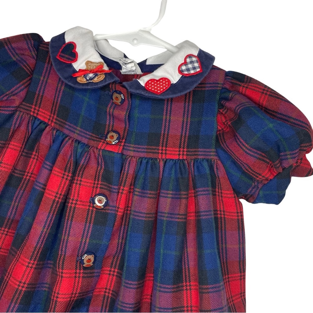 Vintage | 18m Adorable Peter Pan Collar Plaid TeddyBear Dress - Picture 2 of 7
